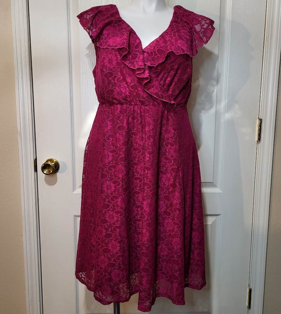 Torrid Pink Fuchsia Lace Knee-Lenght Dress - Picture 4 of 16